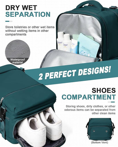 Small Carry on Backpack, Mini Travel Backpack Airplane Approved Weekender Bag for Women Men, Water Resistant Lightweight Daypack with Shoe Compartment, Laptop Backpack for Business, Peacock Blue