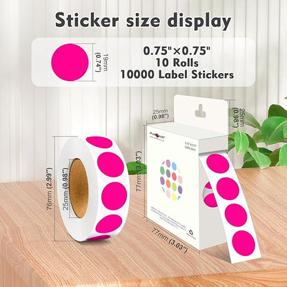 PARLAIM 3/4 Inch Roll Color Coding Labels,10000 per 10 Rolls Round Permanent Adhesive Color Coding Circle Dot Stickers for Office Home (Fluorescent Pink)