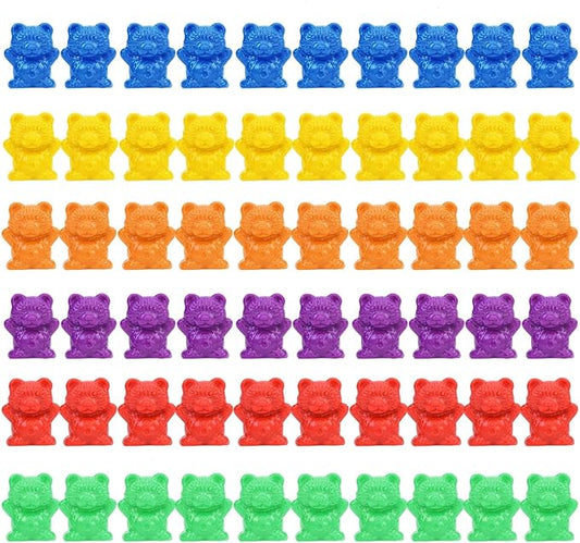 Timoo Colored Counting Bears, 60 PCS Color Sorting Bears (Green & Purple & Blue & Orange & Red & Yellow)