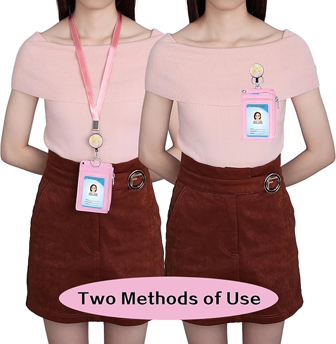 Cute ID Badge Holder Retractable Lanyard Reel Clip with Heavy Duty Carabiner,5 Card Slots in 2 Sided with Key Ring and Zipper for Students Teens Boys Girls Office Staff Women (Lovely Girl)