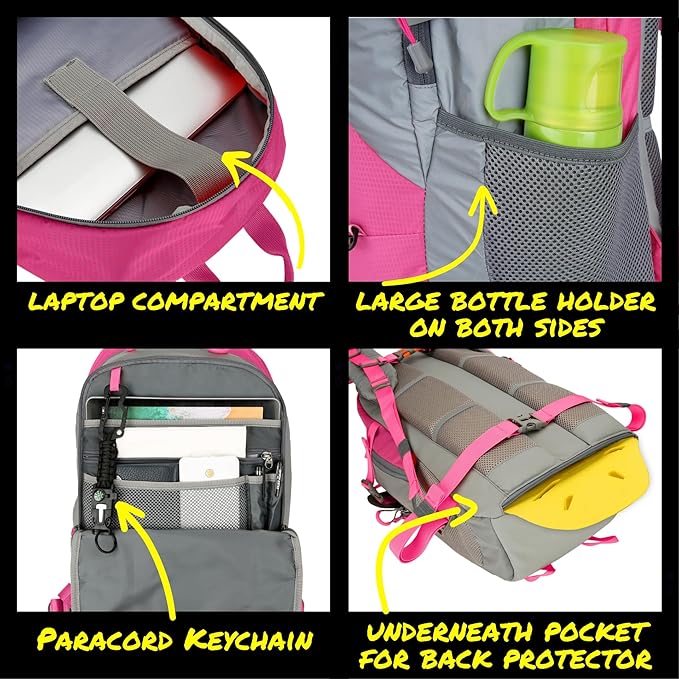 Reflective Motorcycle Backpack Lightweight, Water Resistant Casual Daypack with Laptop Pocket for Safe Commuter, Biking, and Daily Use. 35L Sport bookbag to Avoid Accidents (pink backpack)