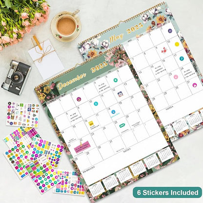 Gannyfer 2025 Wall Calendar, Large Wall Calendar 22"x17", 18 Monthly Hanging Calendar January 2025-June 2026, Yearly Planner Calendars with Plastic Cover, Thick Paper for Home School, or Office, Christmas Gifts for Women-Floral (6 Funny Stickers)