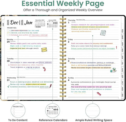 2026 Planner, Weekly and Monthly Planner for Women, January 2026 to December 2026, Pretty Hardcover 2026 Calendar Planner Book with Tabs, Inner Pocket, Spiral Bound, Perfect Office Home School Supplies - 6.3" x 8.5", Forest Botanica