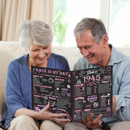 80th Birthday Card for Women, Jumbo 3D Pop Up 80th Birthday Gifts for Mom Grandma, Back In 1945 Happy 80 Year Old Sister Birthday Decorations Cards Card for Her, Rose Gold