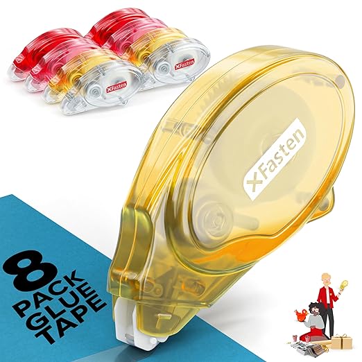 Double Sided Tape for Scrapbooking, 8mm x 30ft 8-Pack Multicolor Adhesive Tape Roller Runner, Jam-Free Craft Tape Ideal Scrapbook Album Kit-XFasten