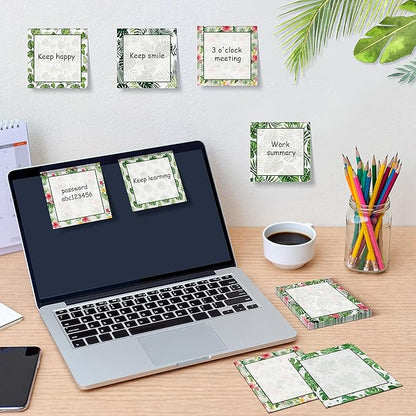 9 Pieces Palm Leaf Sticky Notes 3x3 Inch Adhesive Summer Hawaiian Tropical Palm Leaf Memo Notes Self-Stick Note Pads for School Office Home Supplies Students Teachers Presents