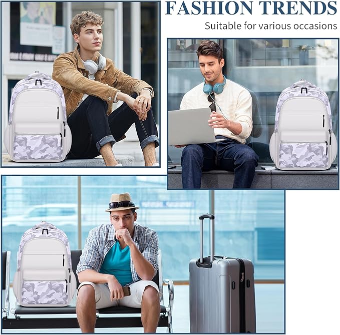 Cute Backpack for School Kids Camouflage Laptop Travel Backpack for Women Men Casual College Teen Bookbag(white)