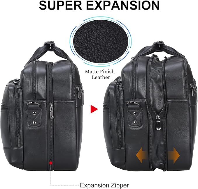 Leather Briefcase for Men Expandable Large 17 Inch Laptop Crossbody Shoulder Bag Business Travel Duffel Attache Case