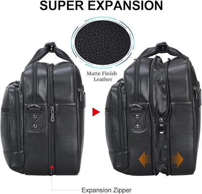 Leather Briefcase for Men Expandable Large 17 Inch Laptop Crossbody Shoulder Bag Business Travel Duffel Attache Case