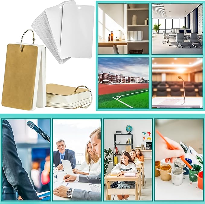 MotBach 300 Sheets White Blank Flash Cards with Binder Rings,3.5 x 2.2 Inch Index Cards, Small Note Cards Study Cards Learning Cards Kraft Paper Cards, Easy Flip Mini Index Note Flashcards (6 Pack)