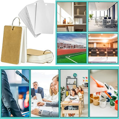 MotBach 300 Sheets White Blank Flash Cards with Binder Rings,3.5 x 2.2 Inch Index Cards, Small Note Cards Study Cards Learning Cards Kraft Paper Cards, Easy Flip Mini Index Note Flashcards (6 Pack)