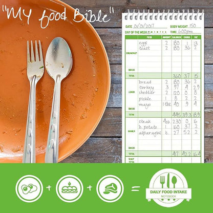 Portage Food Diet Journal - Notebook for Daily Food Intake with Template to Track Calories, a Food Diary, Meal Tracker – 4 x 8 Inches, 70 Sheets, 140 Pages, (Pack of 3)