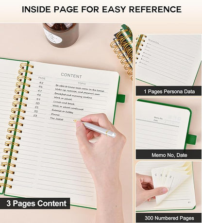 Large Spiral Notebook Journal for Women Men - 300 Numbered Lined Pages, College Ruled,B5 Hardcover Spiral Bound Notebook for School, Work, Note Taking, Writing, Leather Spiral Journal 7"x10"