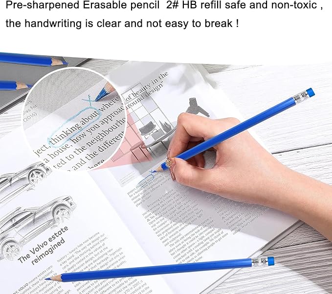Adhere 25pcs Checking Pencils Erasable colored Pencils Pre-Sharpened #2 HB,for Checking Tests Grading Map Coloring,school Correcting,editing Office Favors,including a Free sharpener..(Blue)