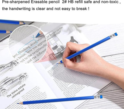 Adhere 25pcs Checking Pencils Erasable colored Pencils Pre-Sharpened #2 HB,for Checking Tests Grading Map Coloring,school Correcting,editing Office Favors,including a Free sharpener..(Blue)