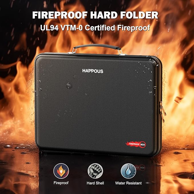 Fireproof File Folder, Expanding File Organizer with 13 Pockets, Portable Fireproof Document Box Hard-Shell Document Organizer Storage for Documents Laptop Passports Cards Black