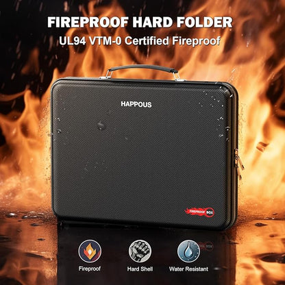 Fireproof File Folder, Expanding File Organizer with 13 Pockets, Portable Fireproof Document Box Hard-Shell Document Organizer Storage for Documents Laptop Passports Cards Black