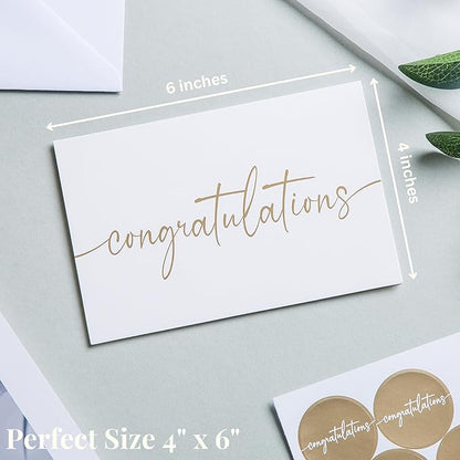 Congratulations Cards with Envelopes and Matching Stickers, Matte Gold Foil Design - Bulk Pack of 20, 4x6 Inch Minimalistic - Suitable for Business, Graduation, Weddings and Milestone Celebrations