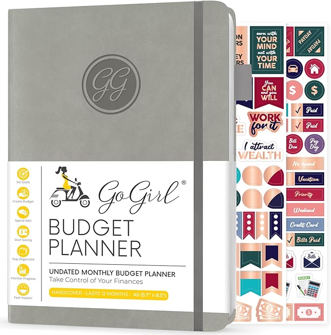 GoGirl Budget Planner – Monthly Financial Planner Organizer Budget Book. Expense Tracker Notebook Journal to Control Money, A5 (Gray)