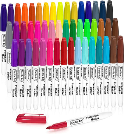 Shuttle Art 48 Colors Permanent Markers, Fine Point, Assorted Colors, Works on Plastic,Wood,Stone,Metal and Glass for Doodling, Coloring, Marking