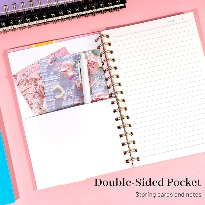 Yoment Spiral Notebook College Ruled A5 Spiral Bound Journal 160 Pages Thick Paper Plastic Hardcover Spiral Notebook 5x7 Wire Bound Notebooks for Note Taking School Office Supplies,Pink