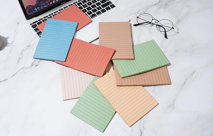 9 Pads Lined Sticky Notes 4x6 in Post, Vintage Colors Self Pad Its, Super Sticking Power Memo Pads Its, 40 Sheets/pad