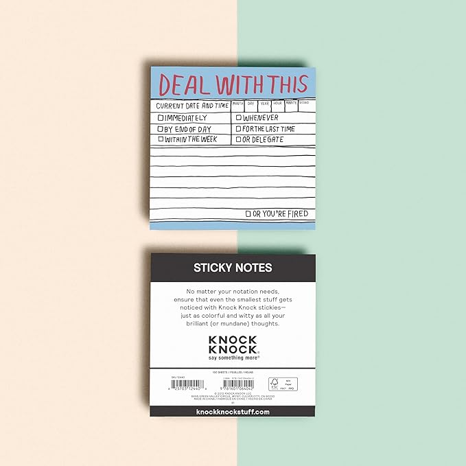 1-Count Knock Knock Deal With This Hand-Lettered Sticky Notes, 3 x 3-inches