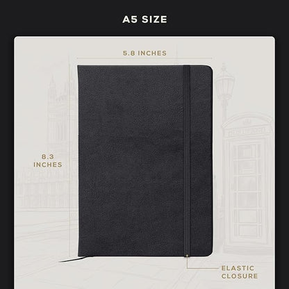 BEECHMORE BOOKS Lined Journal Notebook, 5.8 x 8.3 inch, A5 160 Lined Pages, Hardcover Leather Journals for Women, Men, Writing and Notebooks for Work - 120 GSM Thick Paper, Gifts Box Included