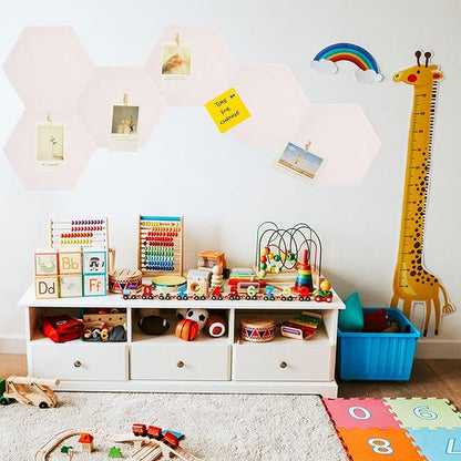 6Pcs White Hexagon Bulletin Board Strips,White Felt Pin Board Bar Strips with 50 Pushpins, Self-Adhesive Felt Cork Board Strips for Wall to Display Your Notes, Photos, Schedules