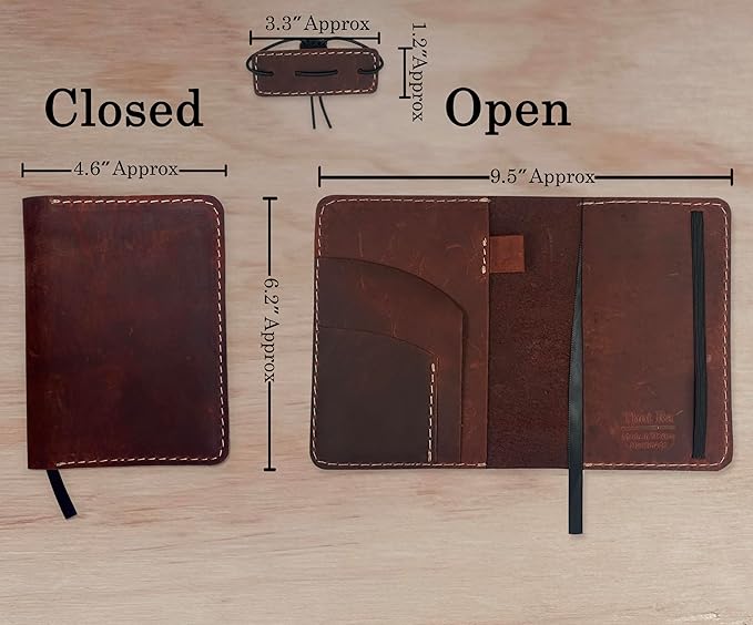 Thot Ra Leather Cover for Field Notes, Passport Cover, Leather Notebook Cover for 3.5" x 5.5" with Pen Holder, Only Cover (Shedron)