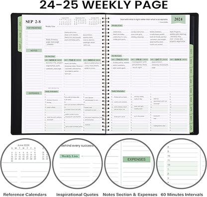 2024-2025 Planner -11.38'' x 8.74'', Weekly & Monthly Planner Notepad, From JUL.2024 - JUN.2025, Appointment Book, 60 Minutes Interval, Monthly Tabs, Faux Soft Leather, Spiral Bound - Black