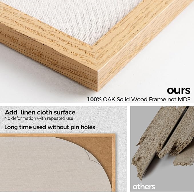 Fun Memories Cork Board Bulletin Board for Office, 24" x 36" Oak Wooden Framed Corkboard, Wall Mounted Notice Pin Board for School Home & Office, Natural Wood