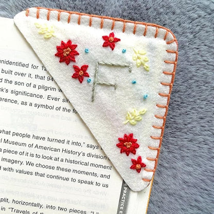 Personalized Hand Embroidered Corner Bookmark, Bookmarks for Women, Personalized Bookmark for Books, Cute Flower Book Mark, Hand Stitch Gift for Women for Book Lovers by HNQCPCVU (F, White)