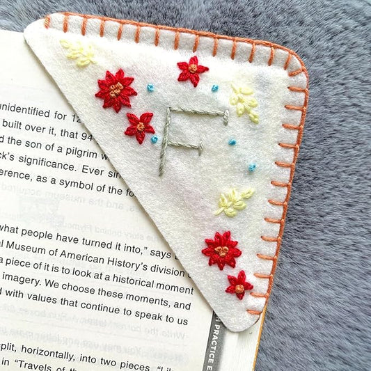 Personalized Hand Embroidered Corner Bookmark, Bookmarks for Women, Personalized Bookmark for Books, Cute Flower Book Mark, Hand Stitch Gift for Women for Book Lovers by HNQCPCVU (F, White)