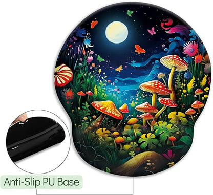 Mushroom Mouse Pad, Ergonomic Mouse Pad with Wrist Rest, Gaming Mouse Pad Wrist Support with Non-Slip Pain Relief PU Base, Funny Mouse Pads for Desk, Cute Home Office Desk Accessories Decor