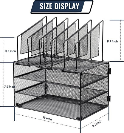 EASEPRES Desk Organizer Tray, 3 Tier Paper organizer with 5 Upright Section Desktop File Folder Sorter Holder for Mail Paper Document Letter Organization Storage