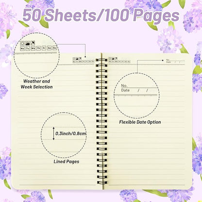 2Pack A5 Floral Cross Religious Spiral Notebooks - Bible Verses Writing Notebooks, Ruled Hardbound Lined Journal, Inspirational Christian Christmas Gift, Sunday School Supply (Purple & Yellow)