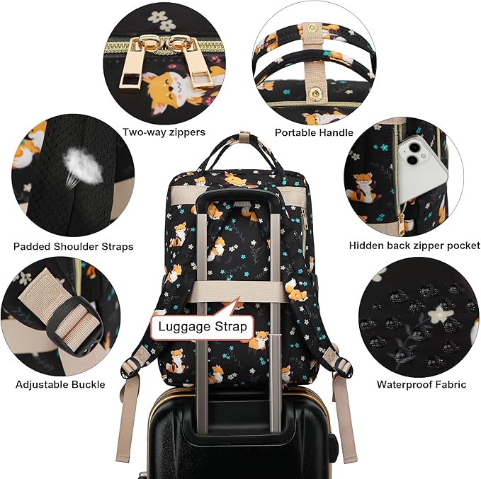 Fox Laptop Backpack College Bookbag School Backpack for Women Girls, Travel Backpack 15.6 Inch Computer Backpacks