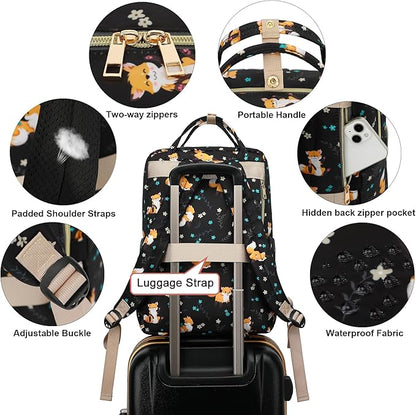 Fox Laptop Backpack College Bookbag School Backpack for Women Girls, Travel Backpack 15.6 Inch Computer Backpacks