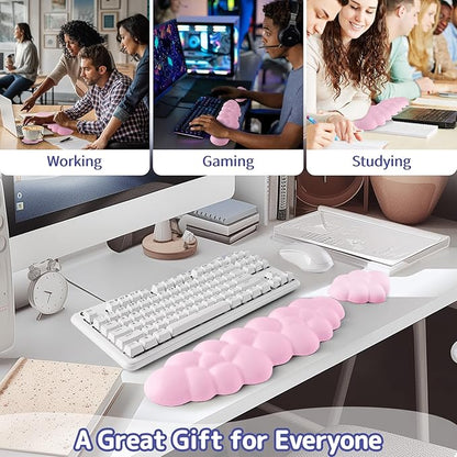 Cloud Wrist Rest Keyboard, Cloud Palm Rest Set with PU Leather Memory Foam, Cute Keyboard Rest for Wrist Support and Arm Rest, Desk Cloud Wrist Pad for PC/Gaming/Hand Cushion/Computer-Pink