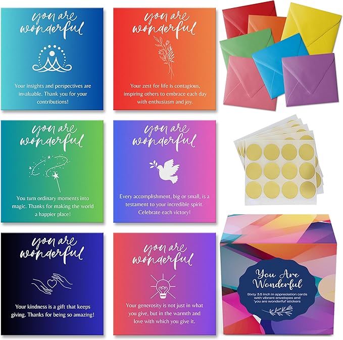 Dessie You Are Wonderful Cards - 60 Unique Mini Encouragement Cards with Inspirational Messages. Employee Appreciation Gifts. Teacher Appreciation Gifts in Bulk. Positive Affirmation Cards
