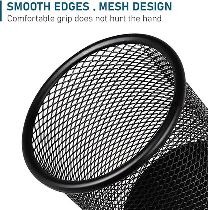 QYH Metal Pencil Holder for Desk Mesh Pen Cup 4 Packs Black Pen Organizer Office 3.54x3.93 Inch