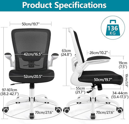 FelixKing Ergonomic Office Chair, Adjustable Lumbar Support, Breathable Mesh Fabric, Durable and Reliable, White