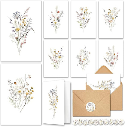 AUDREE 20 Pack Blank Cards and Envelopes 4x6 - Watercolor Wildflowers Blank Greeting Cards with Envelopes and Matching Sticker - Blank Note Cards and Envelopes for All Occasions