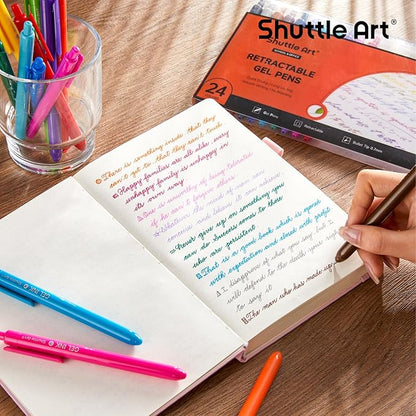 Shuttle Art Colored Retractable Gel Pens, 24 Bright Ink Colors, Cute Pens 0.7mm Fine Point Quick Drying for Writing Drawing Journaling Note Taking School Office Home