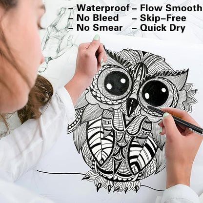 Muchcute Micro Fineliner Drawing Art Pens: 8 Black Fine Line Waterproof Ink Set Artist Supplies Archival Inking Markers Liner Professional Sketch Outline Crafts Sketching Watercolor Zentangle Stuff