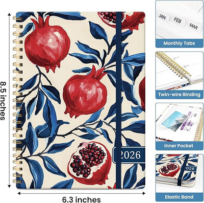 2026 Planner, Aesthetic Weekly and Monthly Planner for Women, Jan 2026 to Dec 2026, Hardcover 2026 Calendar Book with Monthly Tabs, Inner Pocket, Perfect for Office Home School - A5 (6.3" x 8.5"), Pomegranate