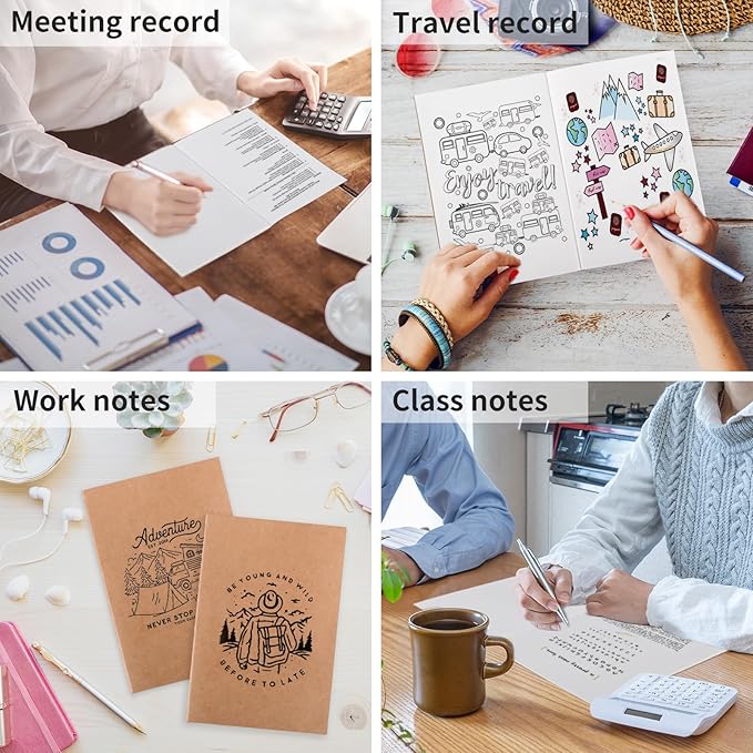 EOOUT 48pcs Kraft Paper Notebooks, Journals for Kids, Blank Paper, 60 Pages, 80GSM, 8.3 X 5.5 Inch, Travel Journal Set, for Travelers, Students and Office Supplies