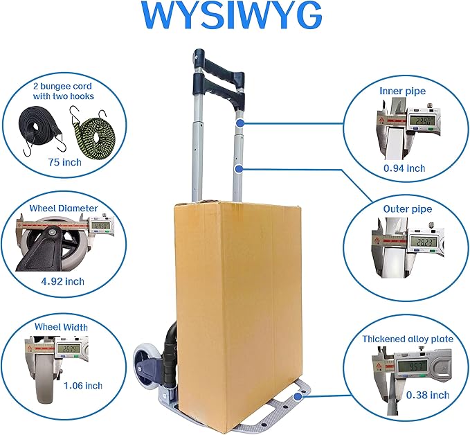 Folding Hand Truck, 165lbs Capacity Lightweight Portable Folding Dolly Multi-fuctional Foldable Hand Cart Heavy Duty Utility Cart for Home Shopping Office and Travel Use (Black 2 TPR Wheels)