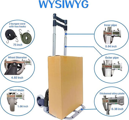 Folding Hand Truck, 165lbs Capacity Lightweight Portable Folding Dolly Multi-fuctional Foldable Hand Cart Heavy Duty Utility Cart for Home Shopping Office and Travel Use (Black 2 TPR Wheels)